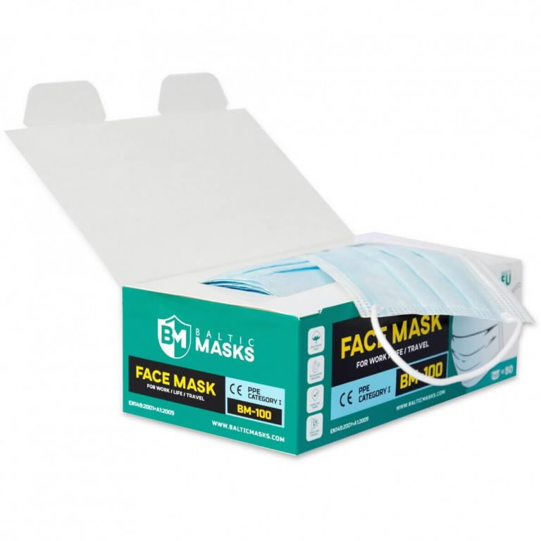 Näomask 3-kihiline, helesinine